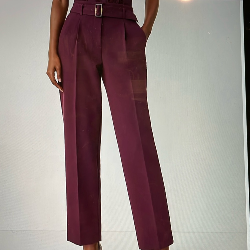 Ann Taylor Plum High-Waist Belted Trousers